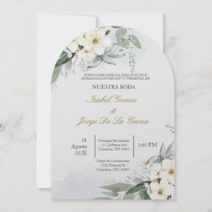 Invitacion de boda en espanol con flor blanca kaart