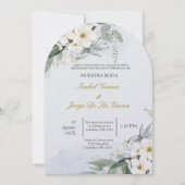 Invitacion de boda en espanol con flor blanca kaart (Voorkant)