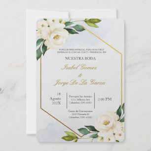 Invitacion de boda en espanol con flor blanca kaart