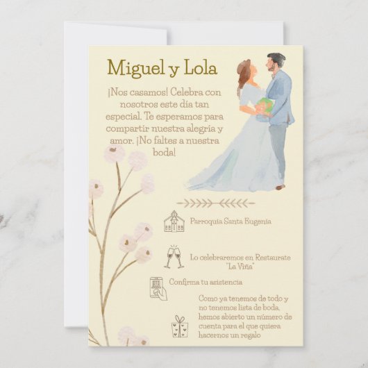 Invitación de Boda  Personalizable  Kaart (Voorkant)