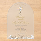 Invitación de boho blanco para bautismo invitation (Recto)