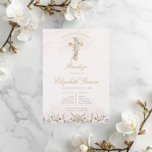 Invitación de boho blanco para bautismo invitation