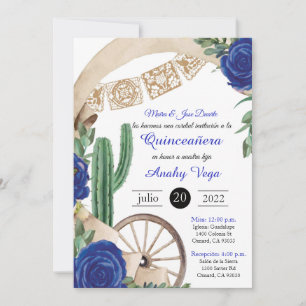 Invitación de Charro Huapango Quinceanera, blauw Kaart