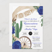 Invitación de Charro Huapango Quinceanera, blauw Kaart (Voorkant / Achterkant)