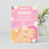 Invitación de Cumpleaños Capibara de Niña Rosa Kaart (Staand voorkant)