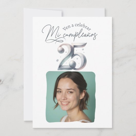 Invitación de cumpleaños de 25 años con foto kaart (Voorkant)