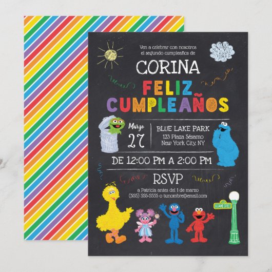Invitación de Cumpleaños de Plaza Sésamo Kaart (Voorkant / Achterkant)