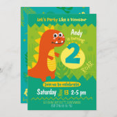 Invitación de cumpleaños dinosaurio kaart (Voorkant / Achterkant)