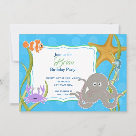 Invitación de Cumpleaños - Fiesta Bajo el Mar Kaart (Voorkant)
