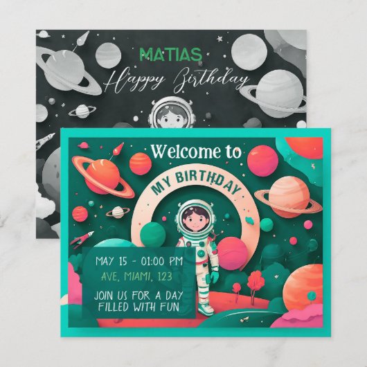 Invitación de cumpleaños personalizada kaart (Voorkant / Achterkant)