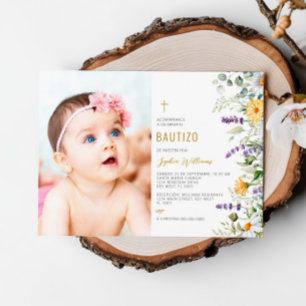 Invitación de Flores Silvestres para Bautizo Foto Kaart