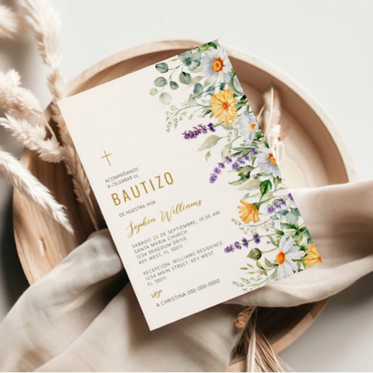 Invitación de Flores Silvestres para Bautizo Kaart