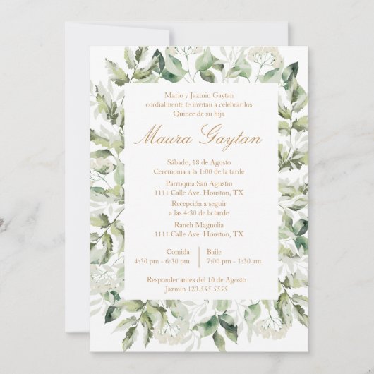 Invitación de quinceañera con marco kaart (Voorkant)