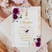 Invitación de Rosas Moradas para Bautizo Kaart