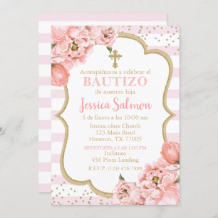 Invitación de Rosas para Bautizo de niña Kaart