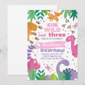 Invitación Dinosaurs girl birthday invitation dino (Devant / Derrière)