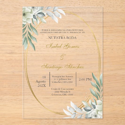 Invitación en Español para boda Acryl Uitnodigingen (Voorkant)