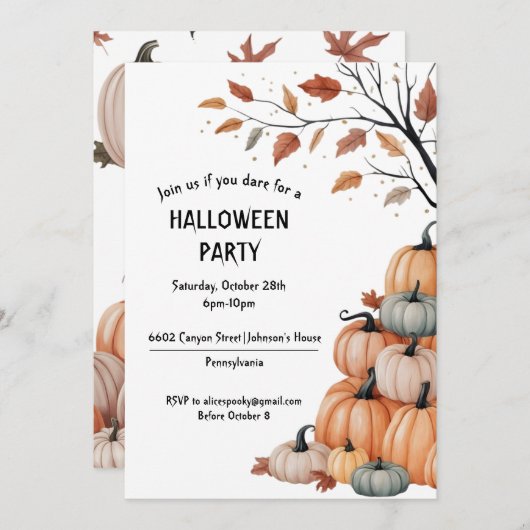 Invitación Fiesta Halloween Con Calabazas Otoñal Kaart (Voorkant / Achterkant)