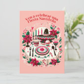 Invitación Fiesta Navideña Nochebuena Spaans Kaart (Staand voorkant)