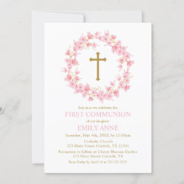 Invitación First Communion Cherry Blossom floral I Kaart