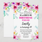 Invitación Floral Birthday Drive By Parade Invitat Kaart (Voorkant / Achterkant)