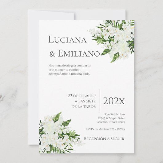 Invitación Floral White Wedding Invitation (Devant)