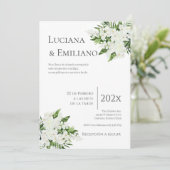 Invitación Floral White Wedding Invitation Kaart (Staand voorkant)