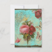 Invitación flores y mariposas vintage en turquesa kaart (Voorkant)