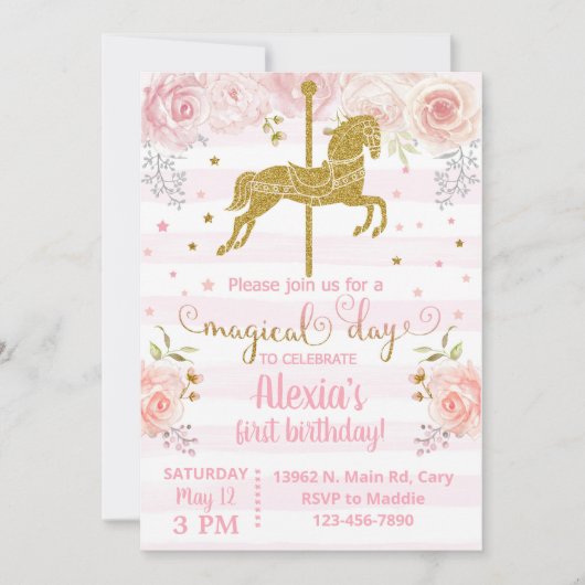 Invitación Gold carousel horse birthday invitation (Devant)