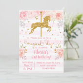 Invitación Gold carousel horse birthday invitation (Debout devant)