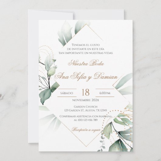 Invitación Greenery Spanish Wedding Invitation (Devant)