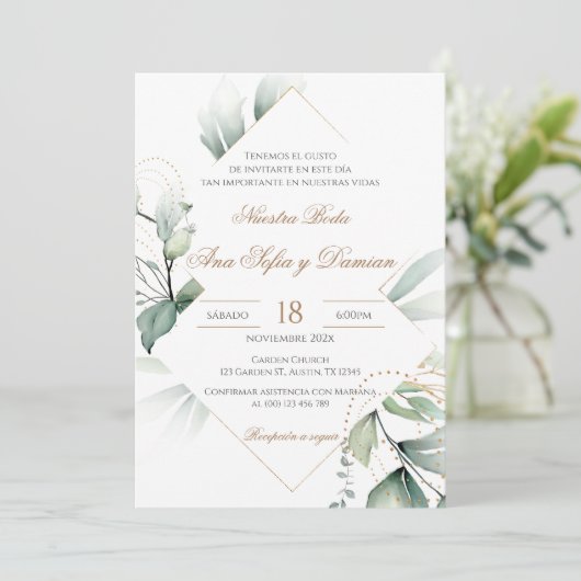 Invitación Greenery Spanish Wedding Invitation (Debout devant)