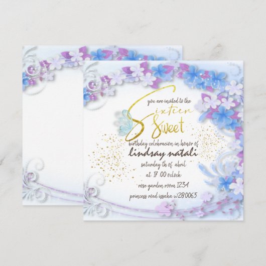 Invitación Invitation de cumpleaños dieciséis per (Devant / Derrière)