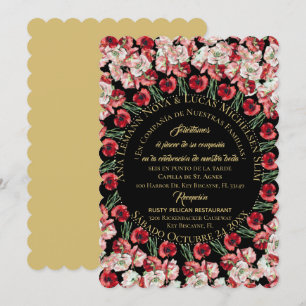 Invitación Matrimonio/Boda Floral Rosa-Rubor Negro Kaart