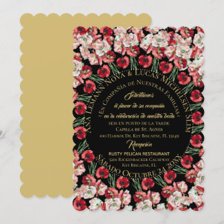 Invitación Matrimonio/Boda Floral Rosa-Rubor Negro Kaart