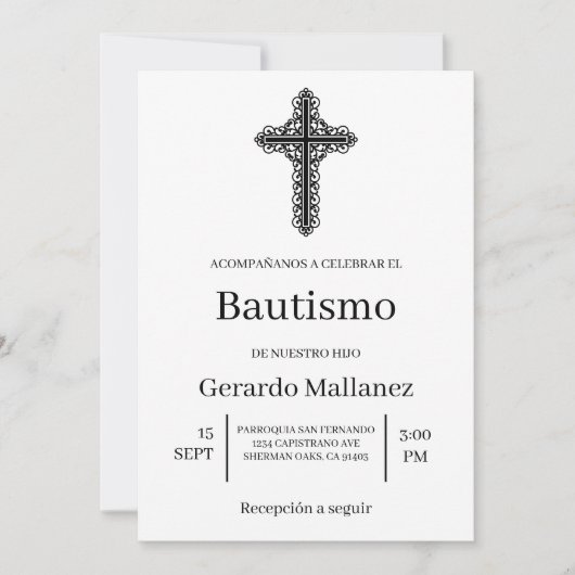 Invitación minimalista para bautismo invitation (Devant)