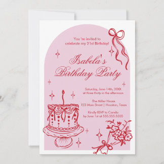 Invitación Modern girly doodle Birthday Invitation Kaart