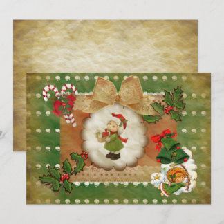 Invitación Navidad estilo scrapbooking vintag Kaart