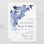 Invitación Navy Blue Spanish Wedding Invitation (Devant / Derrière)