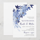 Invitación Navy Blue Spanish Wedding Invitation Kaart (Voorkant / Achterkant)