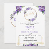 invitacion para Baby Shower con Flores purpura Kaart (Voorkant / Achterkant)