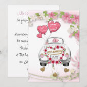 Invitación para boda con coche de novios kaart (Voorkant / Achterkant)