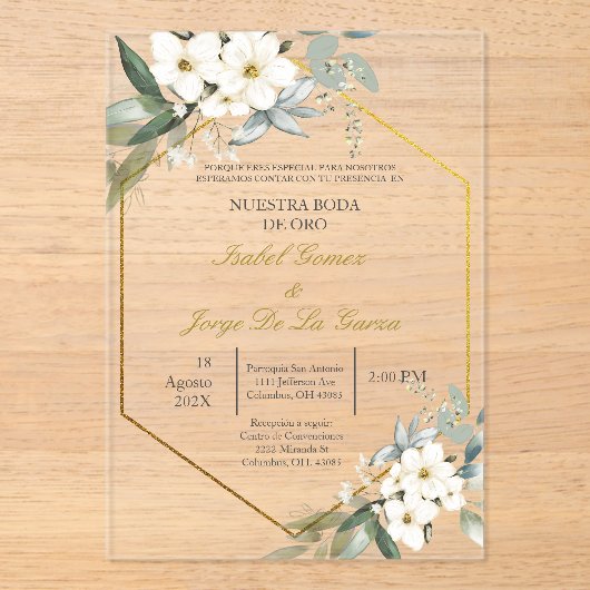 Invitación para boda de oro acryl uitnodigingen (Voorkant)