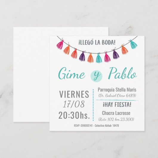 Invitacion para boda divertida y con color kaart (Voorkant / Achterkant)