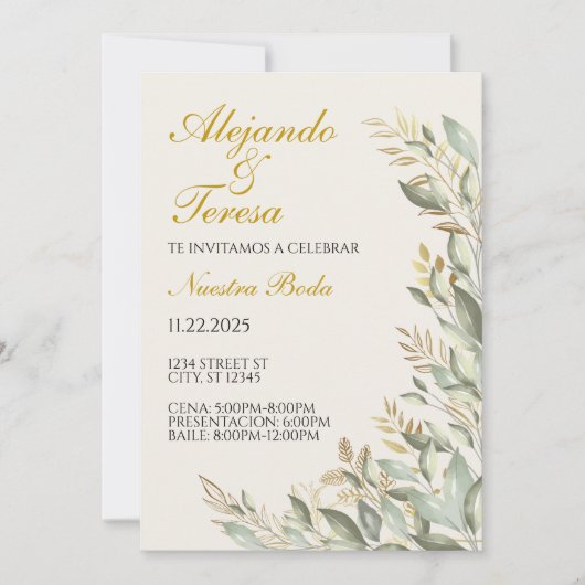 Invitacion Para Evento Verde Con Dorado (Voorkant)