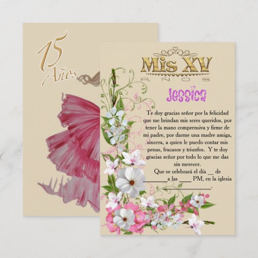 Invitación para fiesta de 15 años kaart (Voorkant / Achterkant)