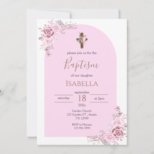 Invitación Pink Baptism Invitation (Devant)