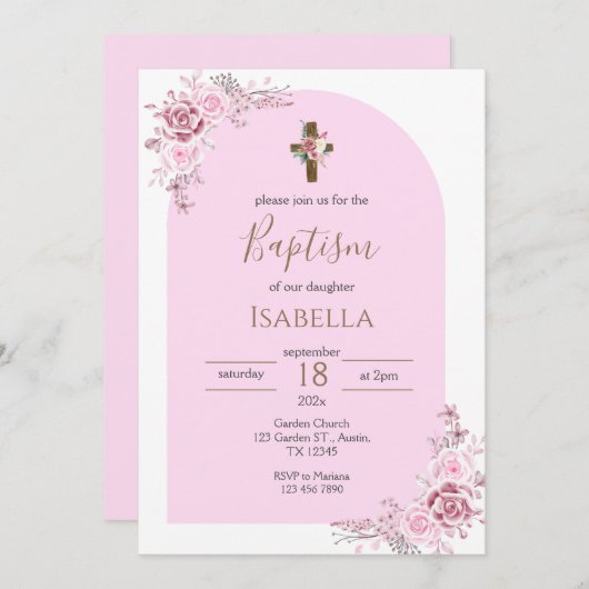 Invitación Pink Baptism Invitation (Devant / Derrière)