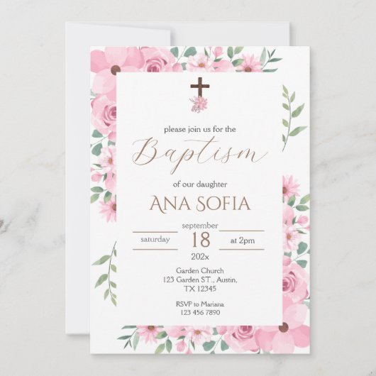 Invitación Pink Baptism Invitation Kaart (Voorkant)