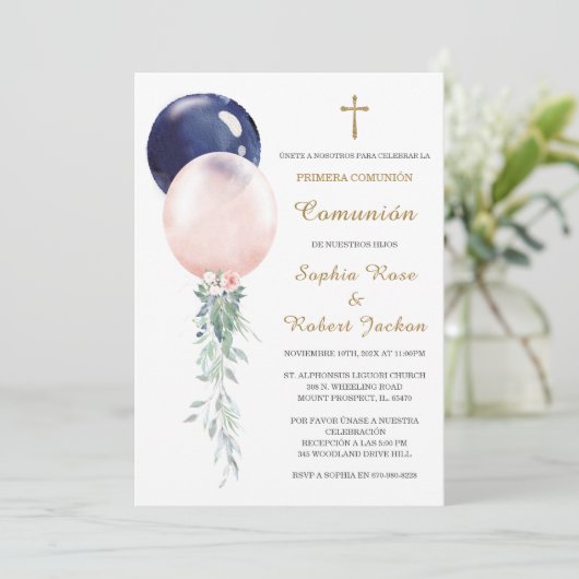 Invitación Primera Comunión Gemelos Kaart (Staand voorkant)